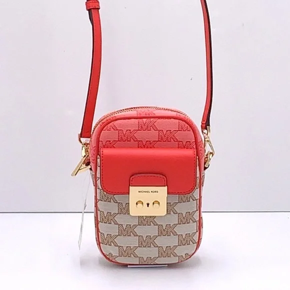 Michael Kors Sloan Editor Small Phone Logo Jacquard Crossbody Grapefruit Multi - Picture 6 of 16